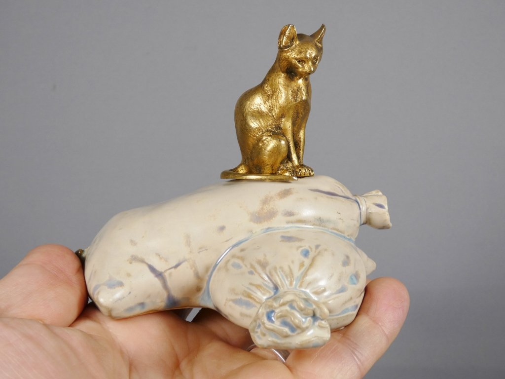 Susse frères, le chat sur sacs de farine, bronze et porcelaine, début XX ème-photo-3