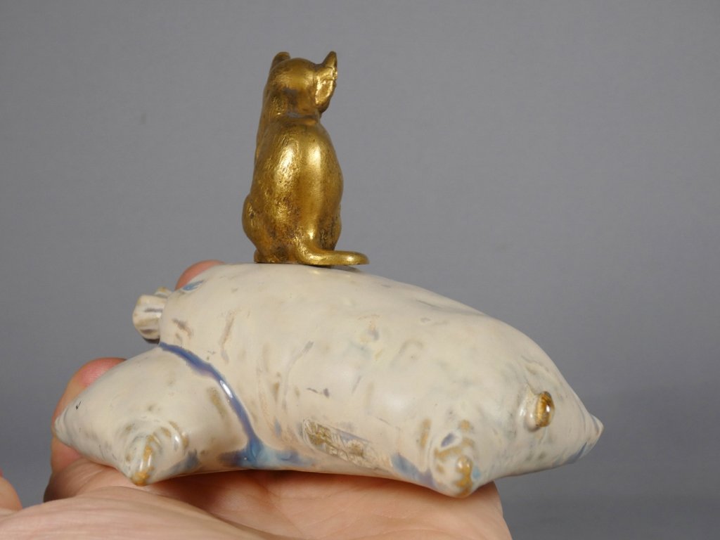 Susse frères, le chat sur sacs de farine, bronze et porcelaine, début XX ème-photo-2