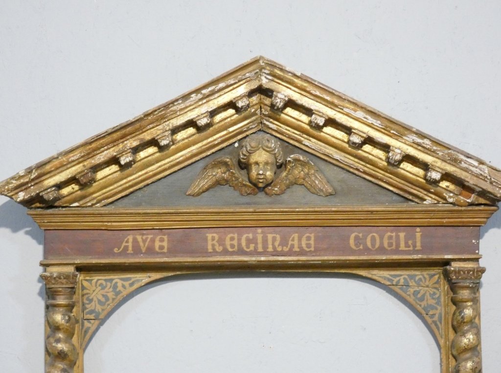 Large Carved, Polychromed And Gilded Wooden Marian Altar-piece - 17th Century-photo-2