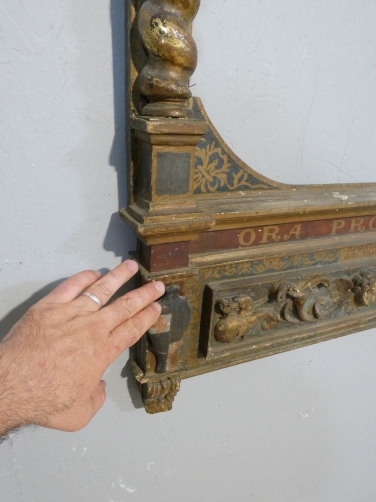 Large Carved, Polychromed And Gilded Wooden Marian Altar-piece - 17th Century-photo-1