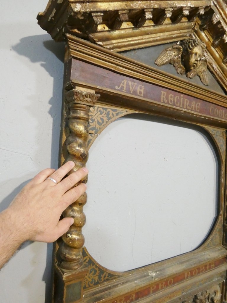 Large Carved, Polychromed And Gilded Wooden Marian Altar-piece - 17th Century-photo-2