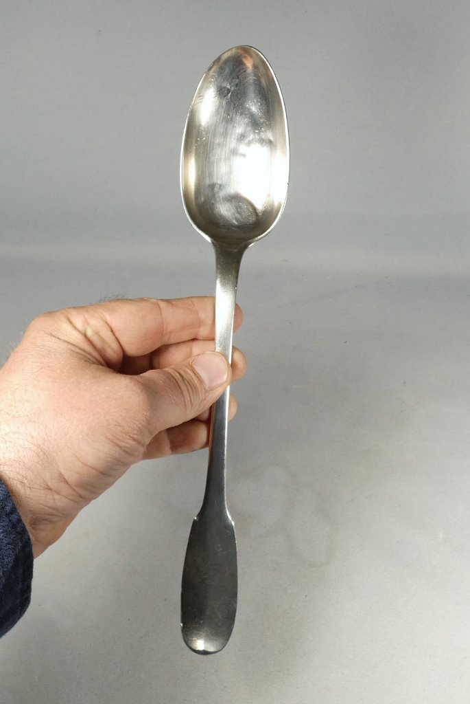 18th Century, Solid Silver Uni-flat Stewing Spoon, Reims Circa 1723-photo-2