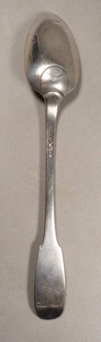 18th Century, Solid Silver Uni-flat Stewing Spoon, Reims Circa 1723-photo-3