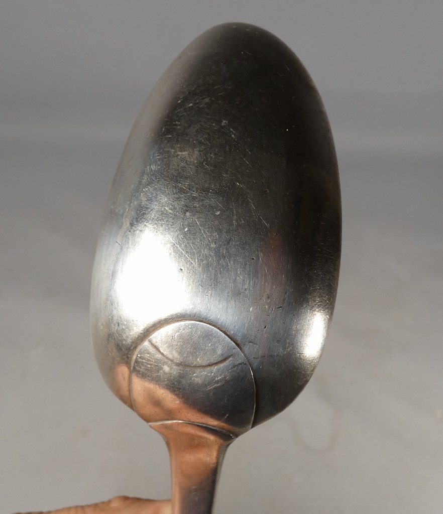 18th Century, Solid Silver Uni-flat Stewing Spoon, Reims Circa 1723-photo-2
