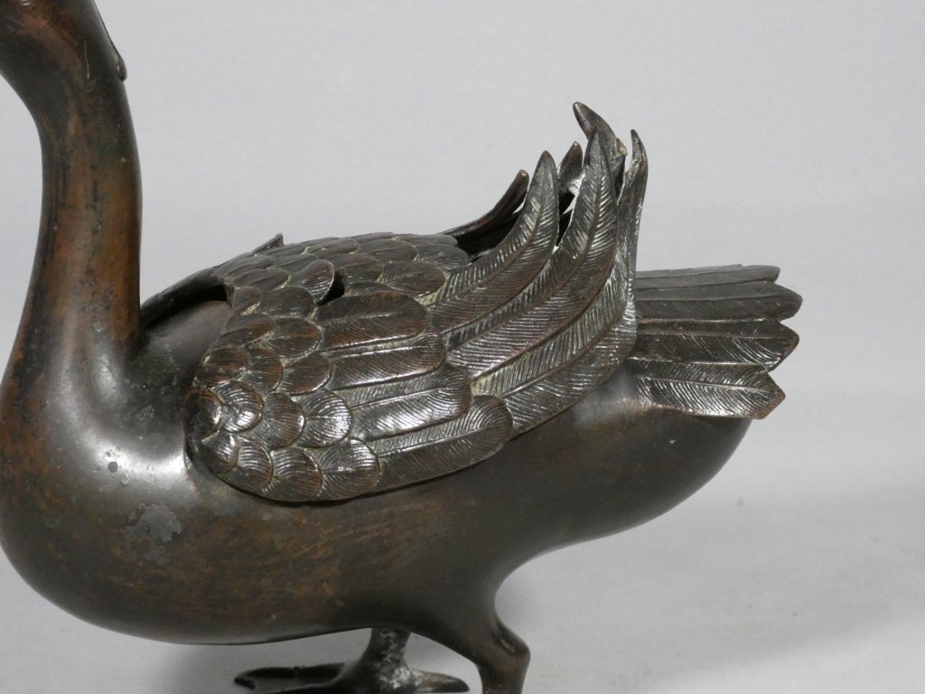 China 19th Century, Duck Perfume Burner In Patinated Bronze-photo-2