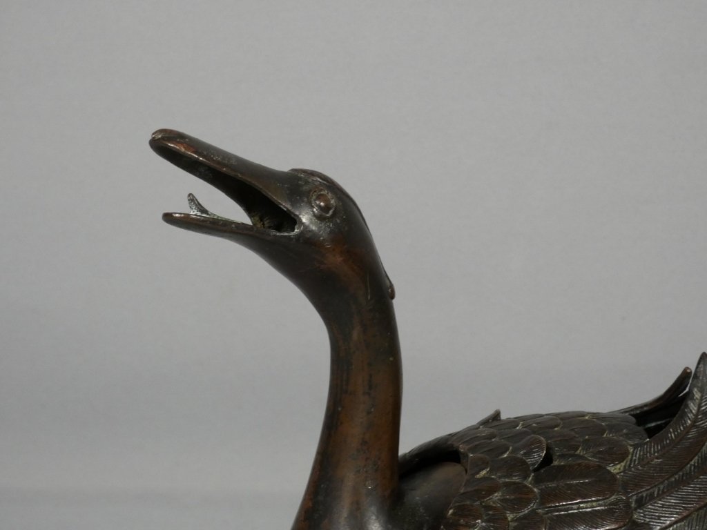 China 19th Century, Duck Perfume Burner In Patinated Bronze-photo-3