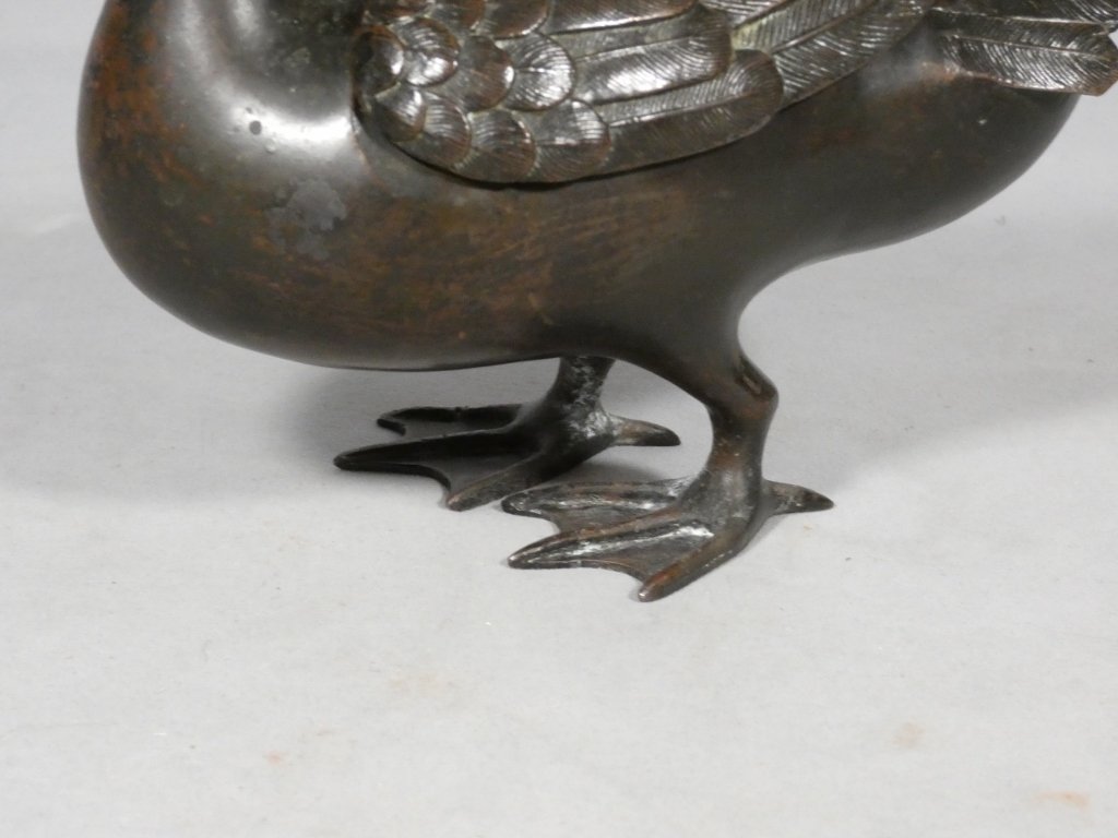 China 19th Century, Duck Perfume Burner In Patinated Bronze-photo-4