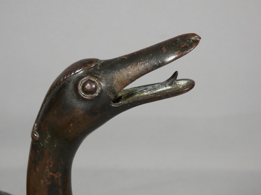 China 19th Century, Duck Perfume Burner In Patinated Bronze-photo-3