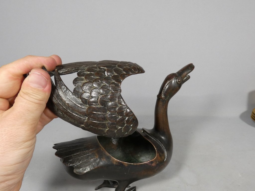 China 19th Century, Duck Perfume Burner In Patinated Bronze-photo-5