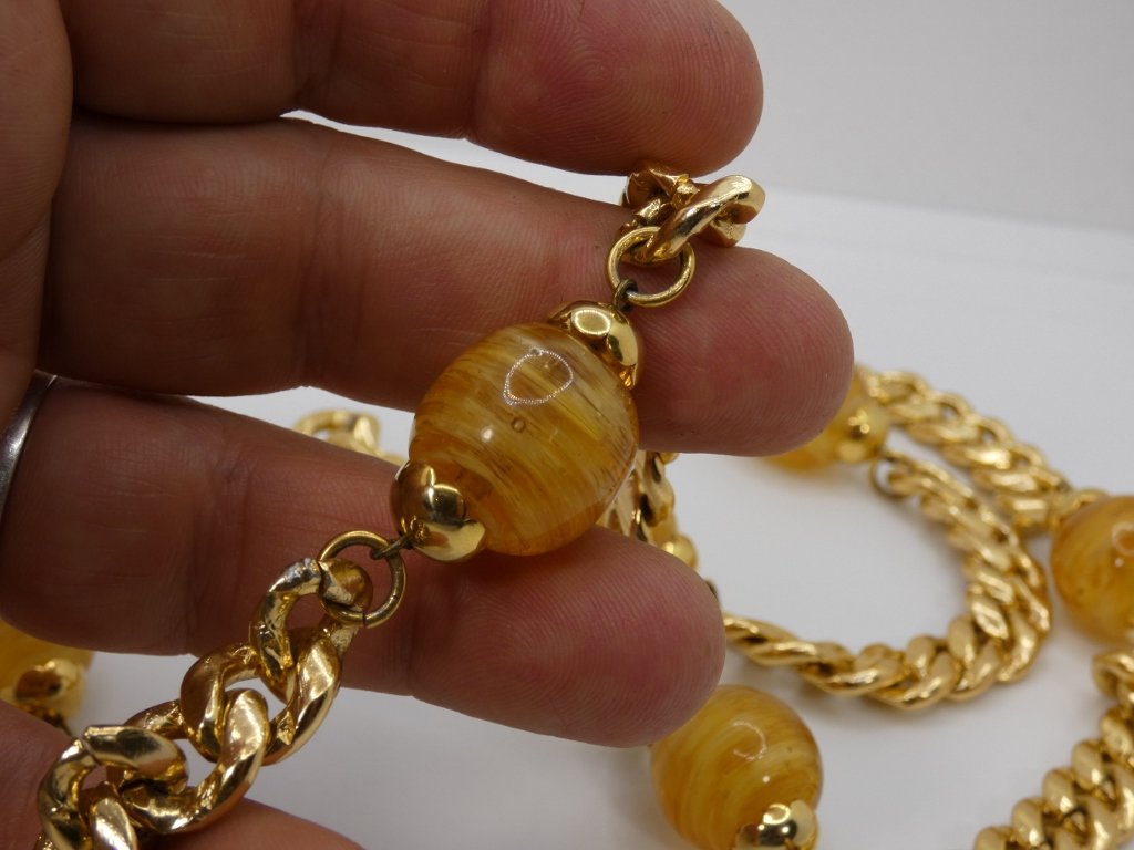 Yves Saint Laurent, 1980 Vintage Sautoir Necklace In Gilded Metal And Glass Beads, Ysl-photo-4