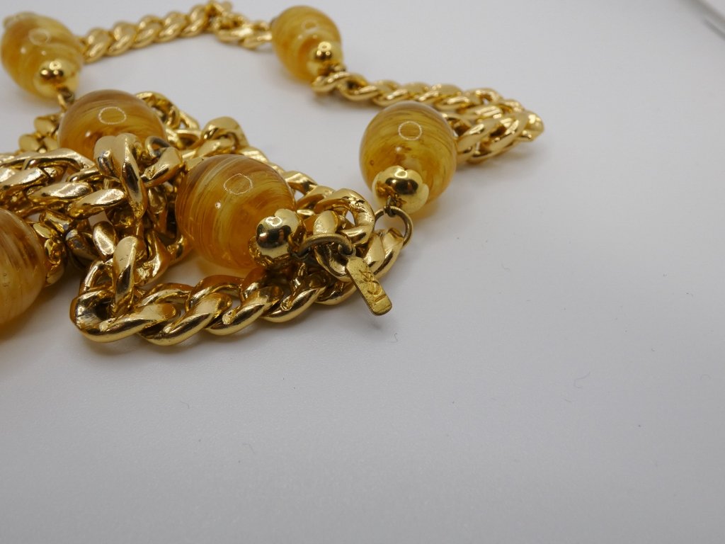 Yves Saint Laurent, 1980 Vintage Sautoir Necklace In Gilded Metal And Glass Beads, Ysl-photo-2