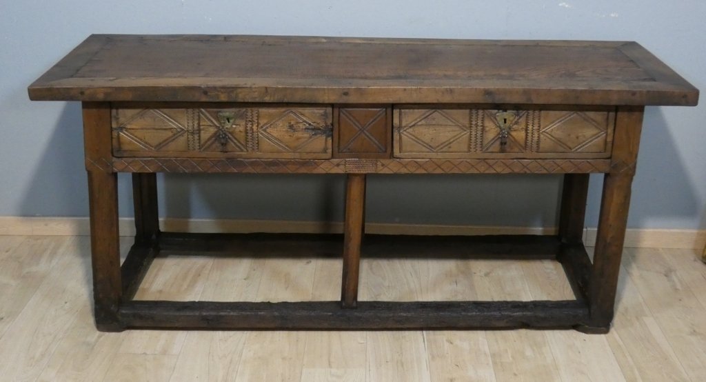 Table console espagnole en chêne massif, époque fin XVII ème siècle-photo-2