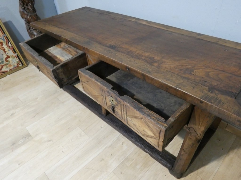 Table console espagnole en chêne massif, époque fin XVII ème siècle-photo-2