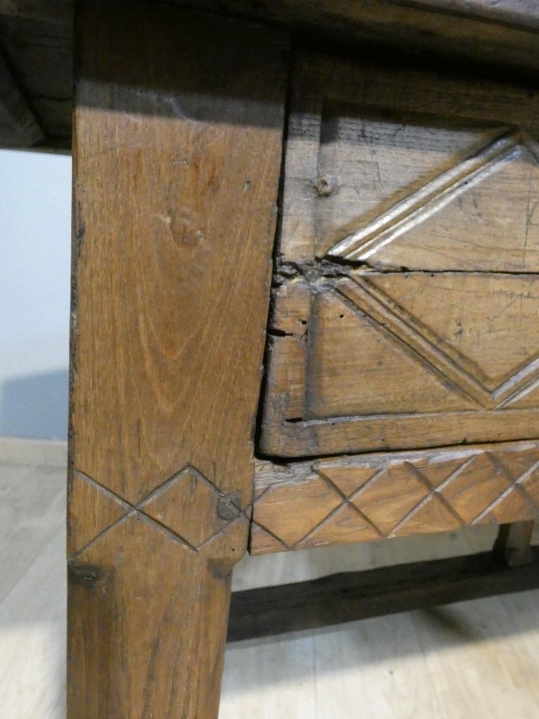 Table console espagnole en chêne massif, époque fin XVII ème siècle-photo-7