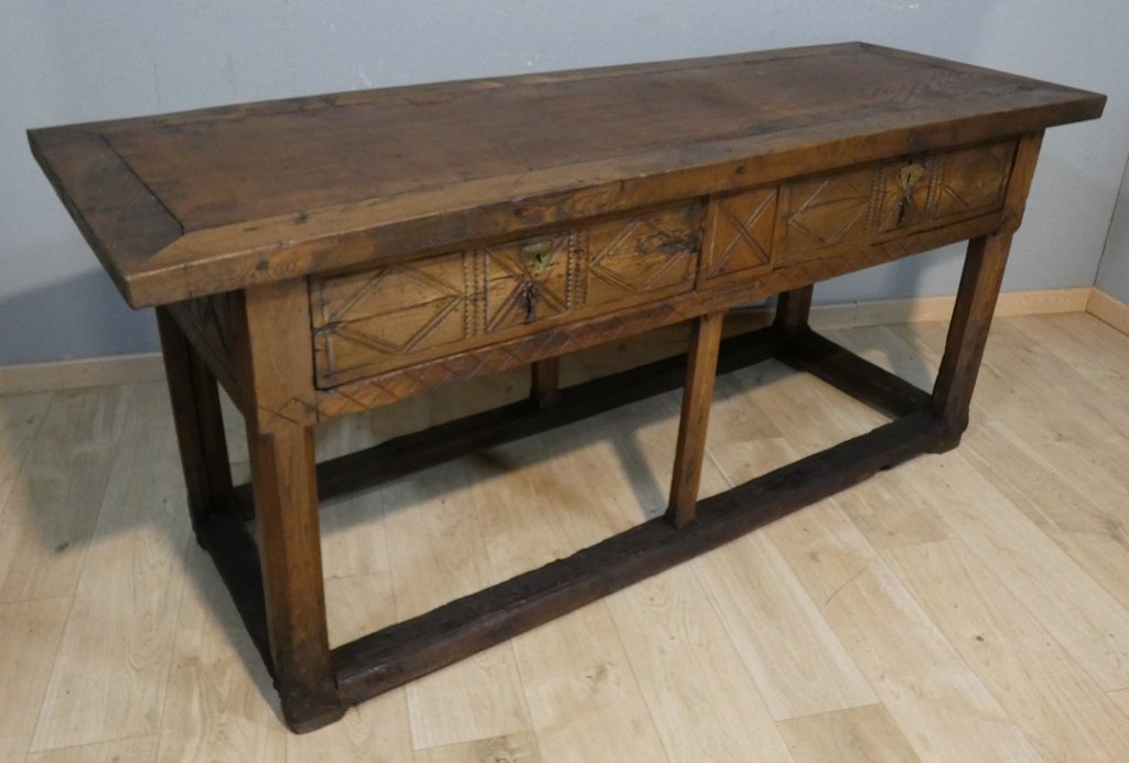 Table console espagnole en chêne massif, époque fin XVII ème siècle