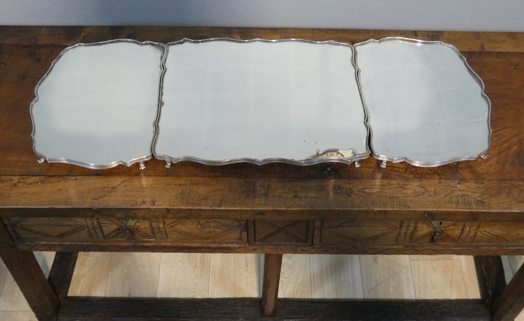 Grand surtout de table de style Louis XV en bronze argenté, époque fin XIX ème siècle-photo-2