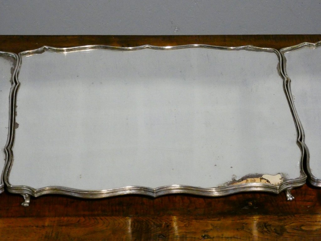 Grand surtout de table de style Louis XV en bronze argenté, époque fin XIX ème siècle-photo-2