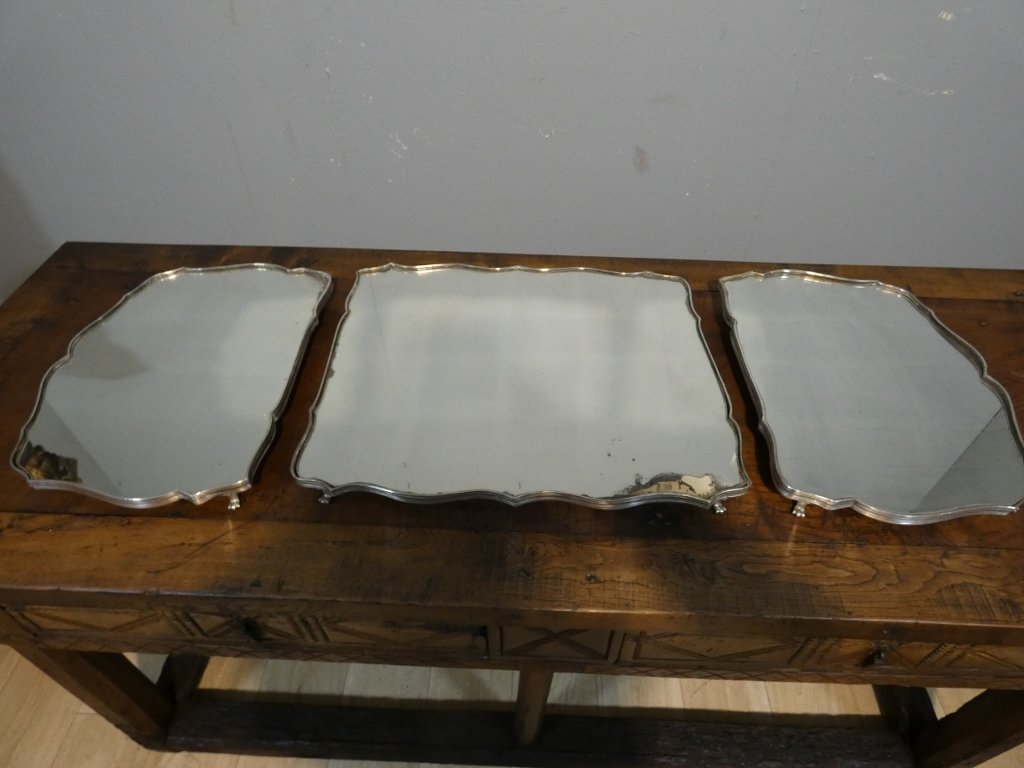 Grand surtout de table de style Louis XV en bronze argenté, époque fin XIX ème siècle-photo-5