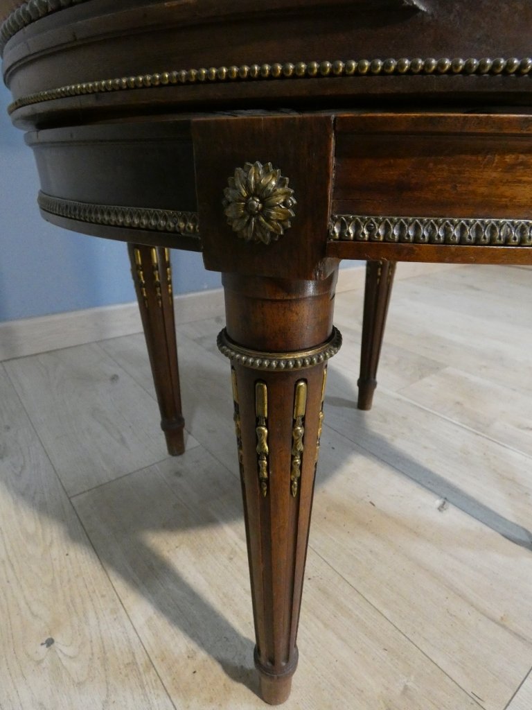 Louis XVI Style Desk Swivel Armchair In Mahogany, Bronze And Leather, Early 20th Century-photo-2