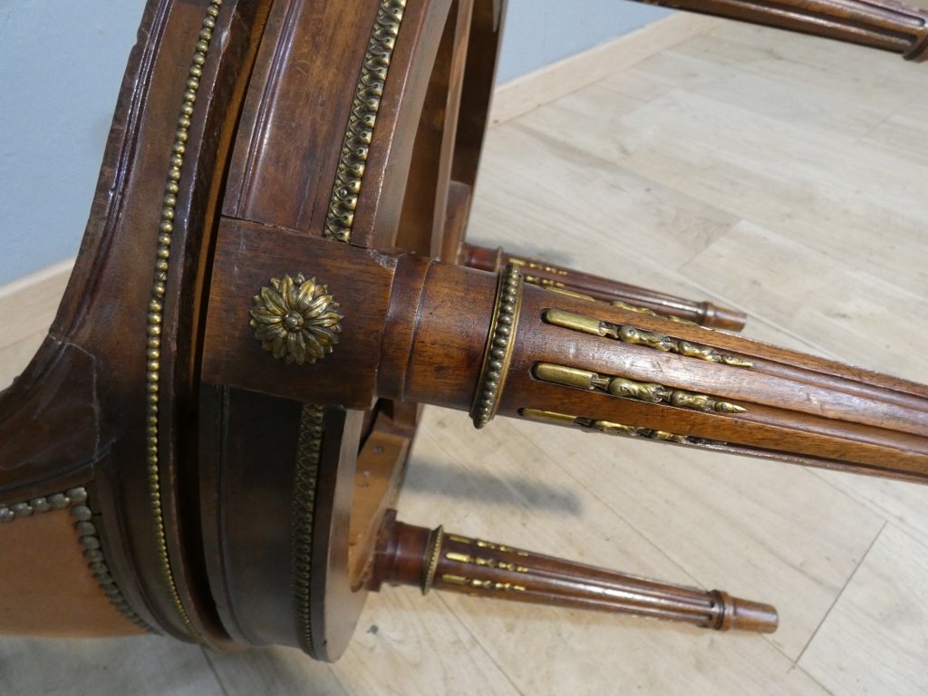 Louis XVI Style Desk Swivel Armchair In Mahogany, Bronze And Leather, Early 20th Century-photo-7