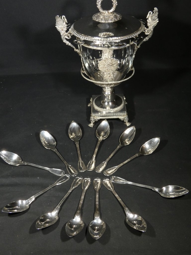 Confiturier en argent massif et cristal &eacute;poque Restauration, d&eacute;but XIX &egrave;me-photo-4