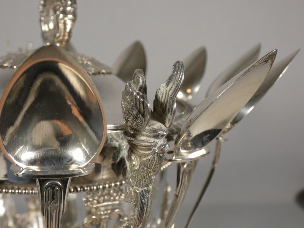 Confiturier en argent massif et cristal &eacute;poque Restauration, d&eacute;but XIX &egrave;me-photo-1