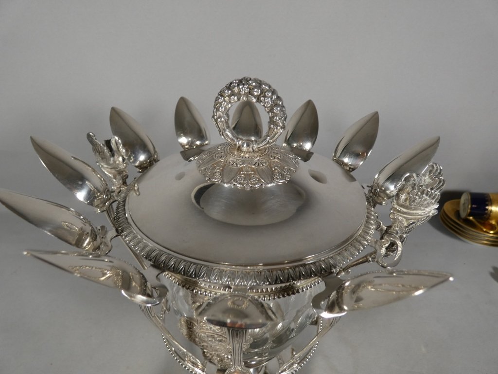 Confiturier en argent massif et cristal &eacute;poque Restauration, d&eacute;but XIX &egrave;me-photo-3