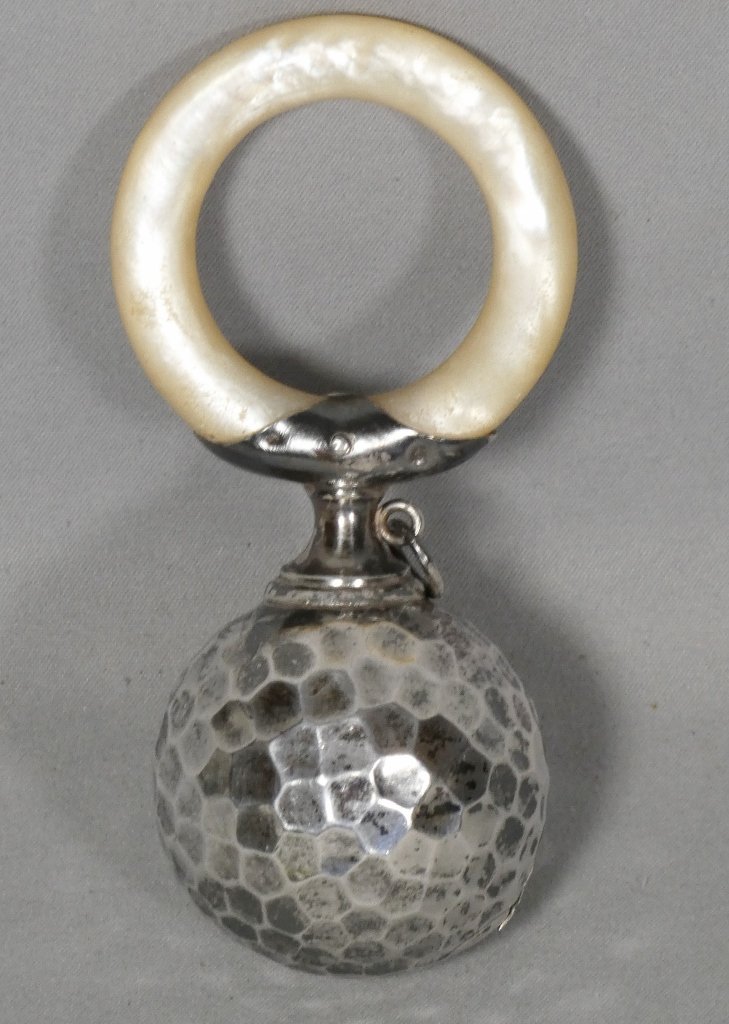 19th-century Baby Rattle Made Of Solid Silver And Mother-of-pearl