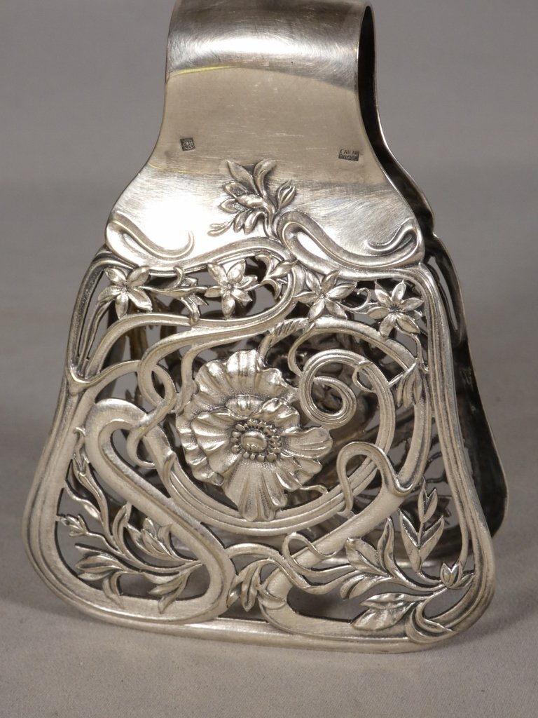 Pince à asperges Art Nouveau Cailard Bayard en métal argenté-photo-2