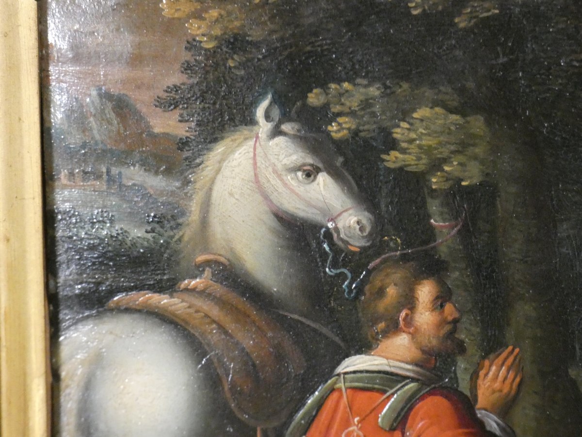 16th-century German School – Saint Hubert And The Vision Of The Stag – Oil On Copper-photo-2