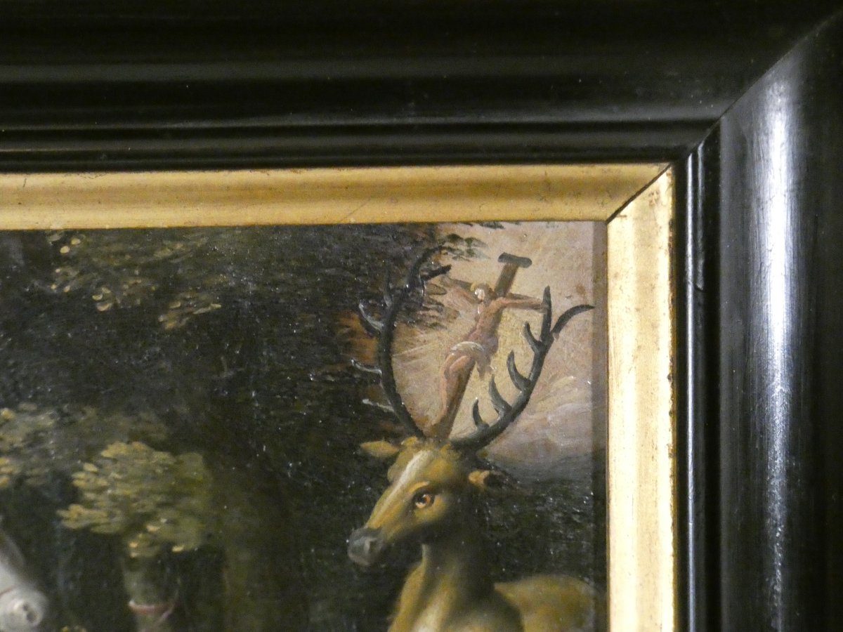 16th-century German School – Saint Hubert And The Vision Of The Stag – Oil On Copper-photo-3
