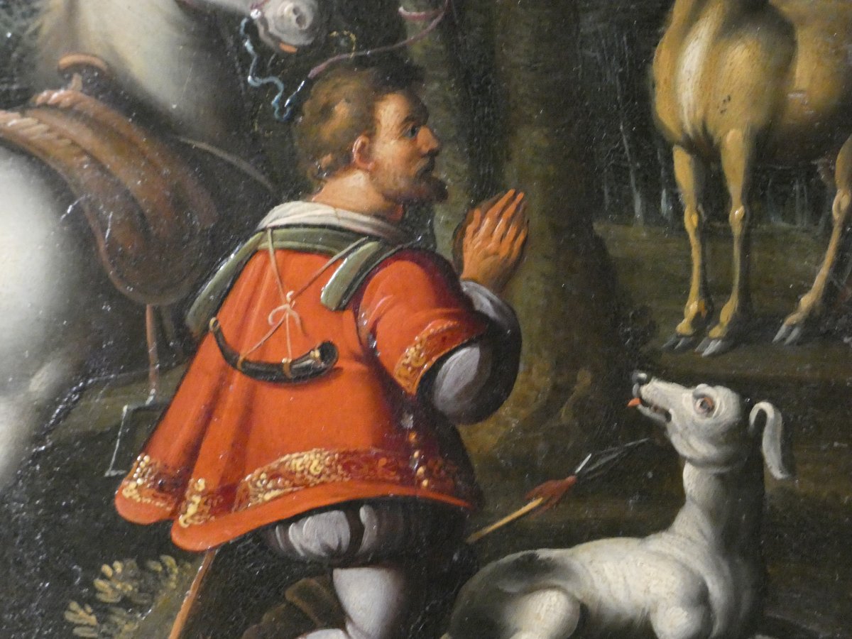 16th-century German School – Saint Hubert And The Vision Of The Stag – Oil On Copper-photo-4