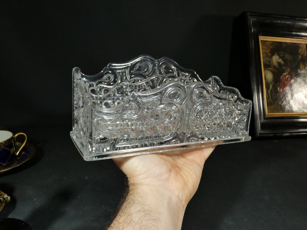Baccarat, range courrier ou lettres à 2 compartiments en cristal moulé signé, époque XIX ème-photo-1