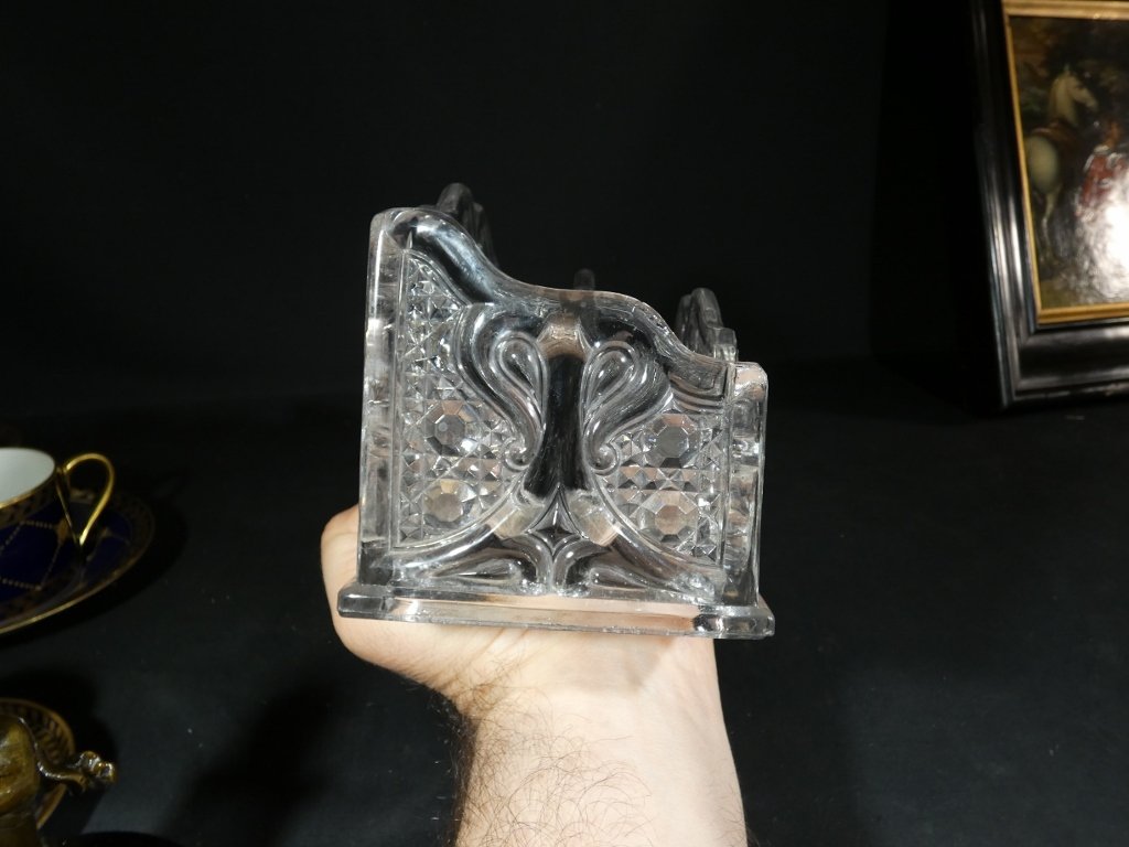 Baccarat, range courrier ou lettres à 2 compartiments en cristal moulé signé, époque XIX ème-photo-3