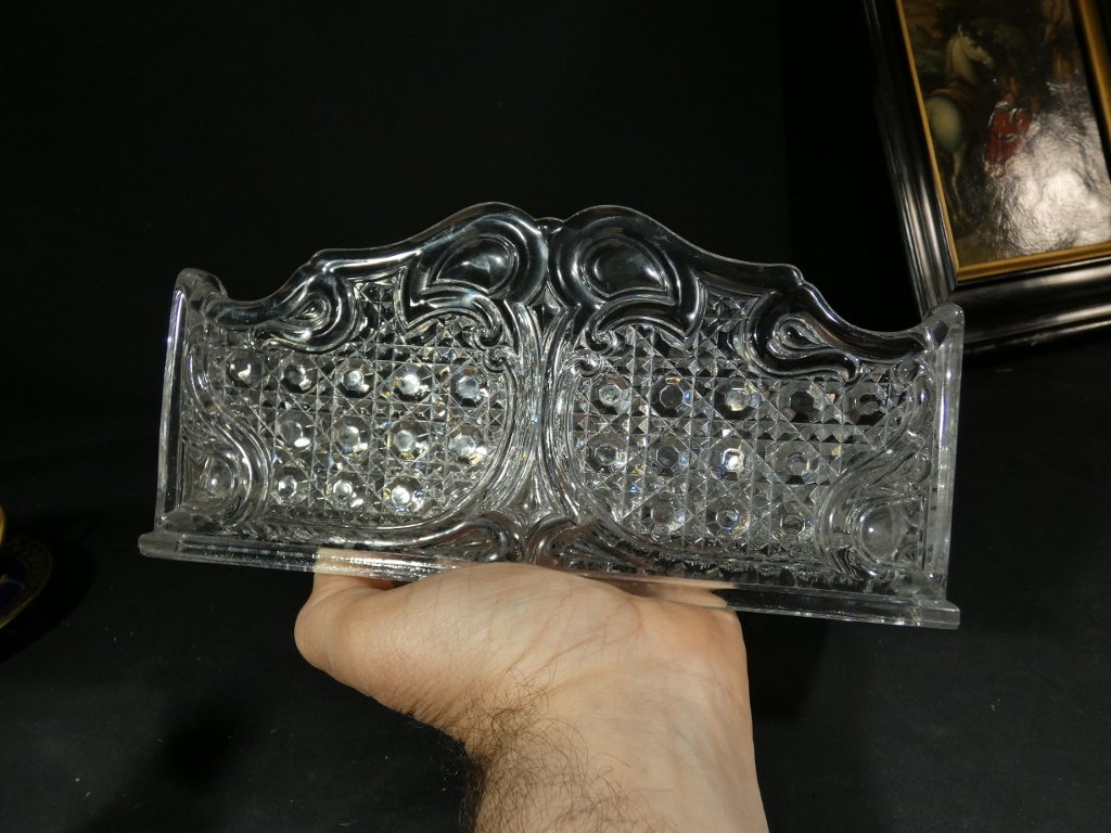 Baccarat, range courrier ou lettres à 2 compartiments en cristal moulé signé, époque XIX ème-photo-4