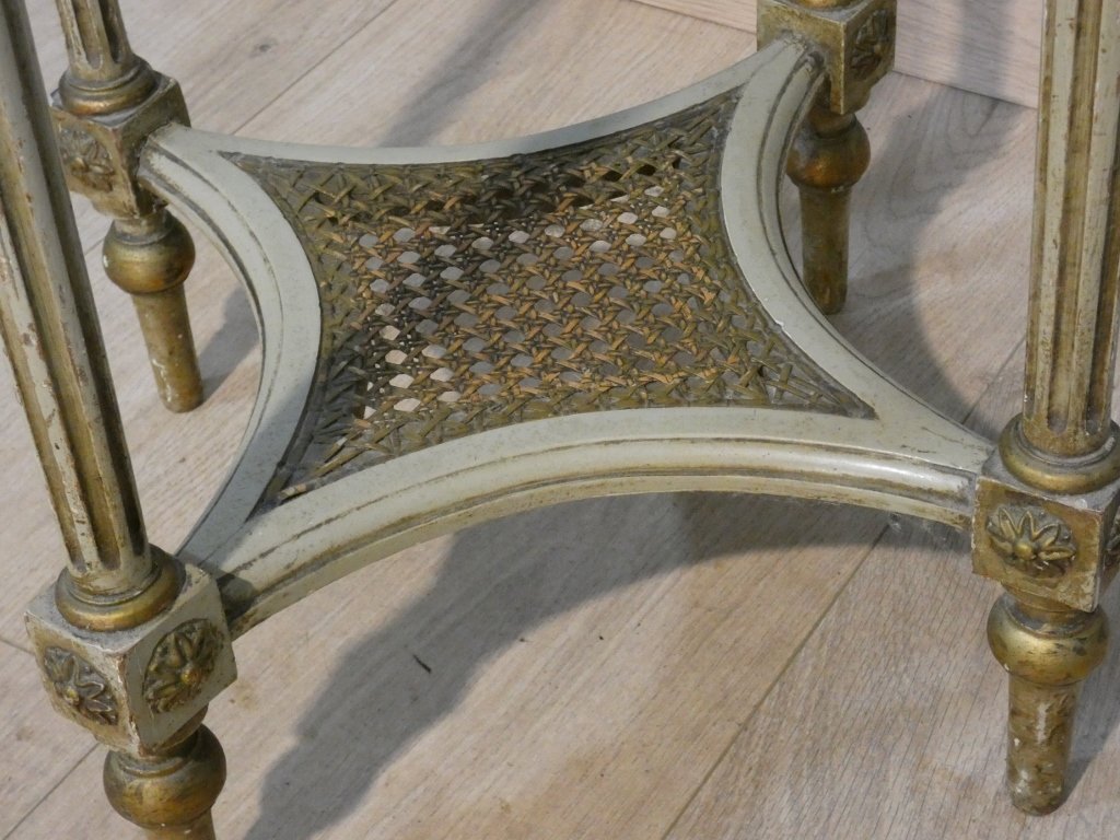 Louis XVI-style Pedestal Table In Carved And Painted Wood, With A Marble Top, Circa 1900-photo-1