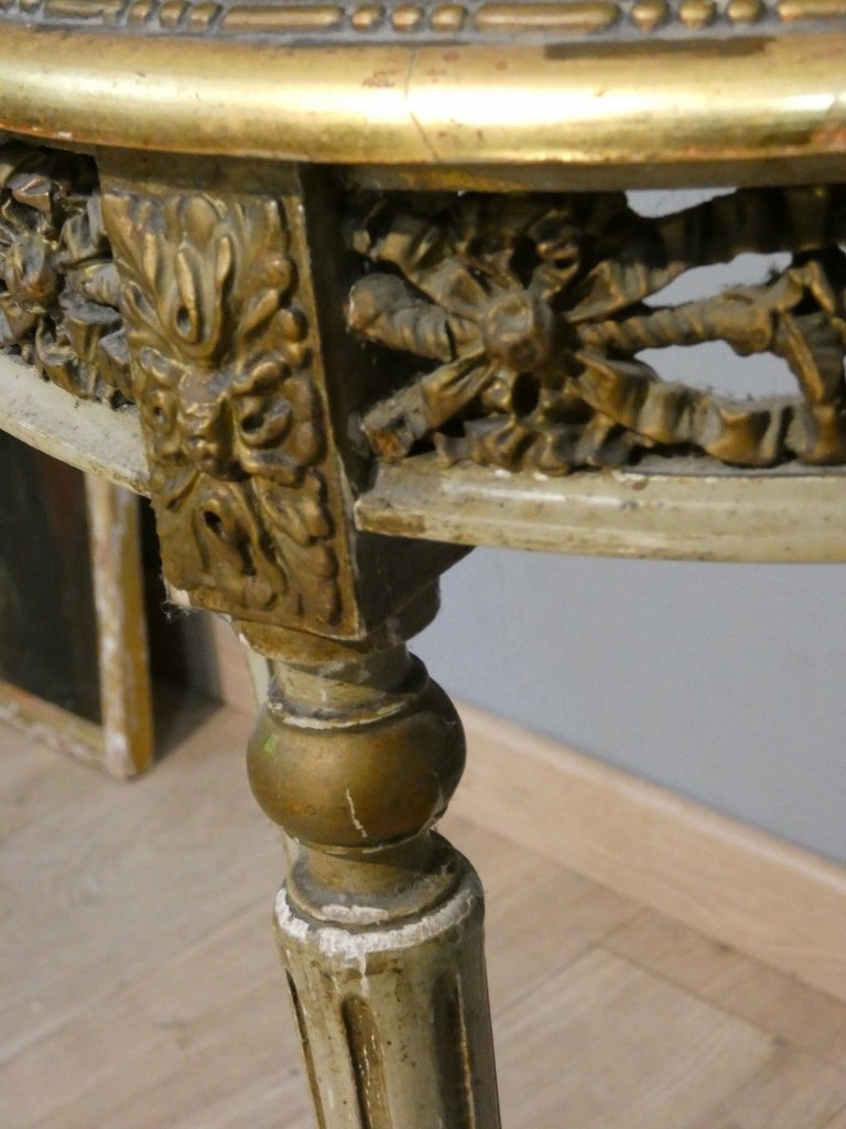 Louis XVI-style Pedestal Table In Carved And Painted Wood, With A Marble Top, Circa 1900-photo-2
