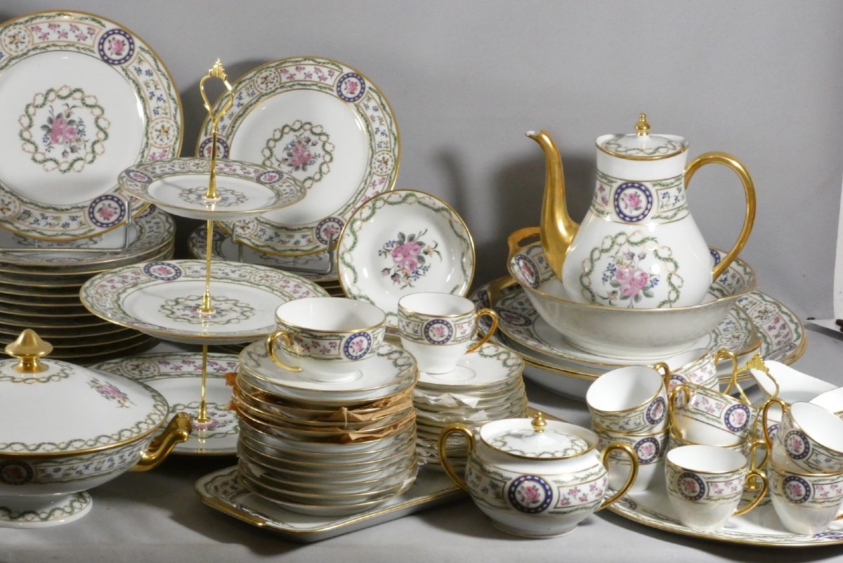 Proantic: Haviland Louveciennes, Full Dinner Service For 12 People, 12