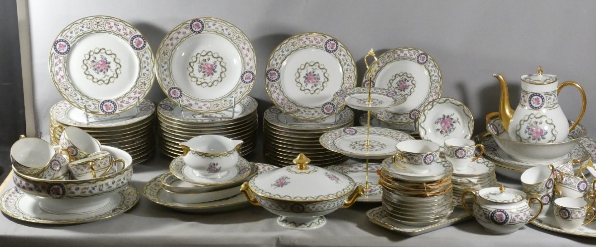 Haviland Louveciennes, Full Dinner Service For 12 People, 125 Pieces, Marie Antoinette Limoges-photo-2