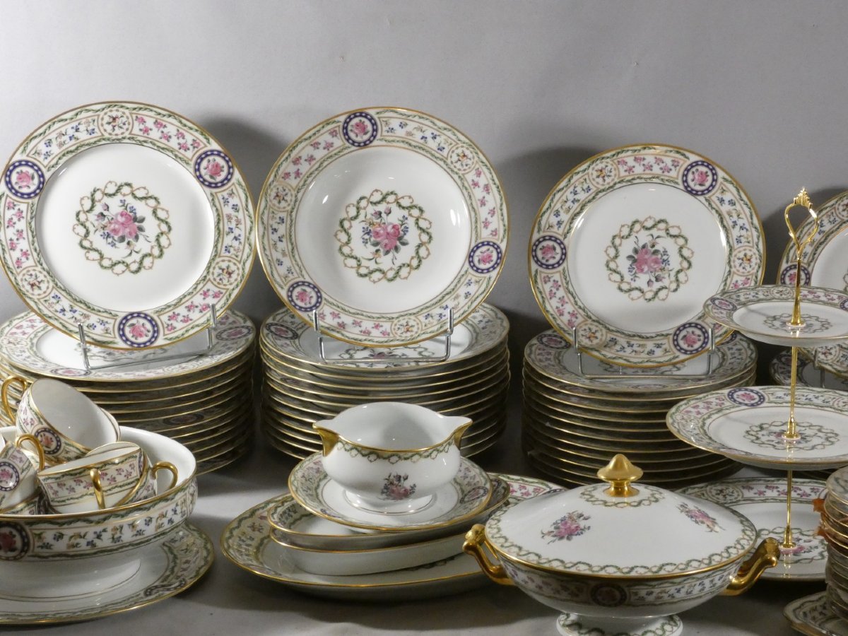 Haviland Louveciennes, Full Dinner Service For 12 People, 125 Pieces, Marie Antoinette Limoges-photo-3
