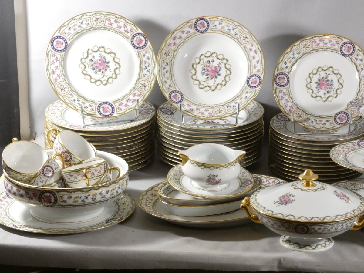 Haviland Louveciennes, Full Dinner Service For 12 People, 125 Pieces, Marie Antoinette Limoges-photo-1