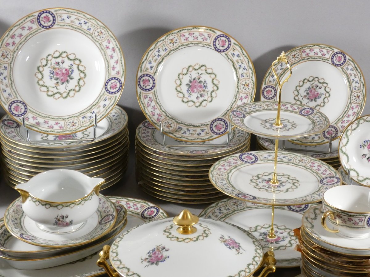 Haviland Louveciennes, Full Dinner Service For 12 People, 125 Pieces, Marie Antoinette Limoges-photo-2
