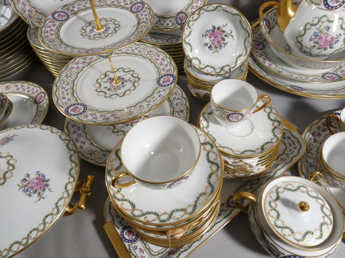Haviland Louveciennes, Full Dinner Service For 12 People, 125 Pieces, Marie Antoinette Limoges-photo-4