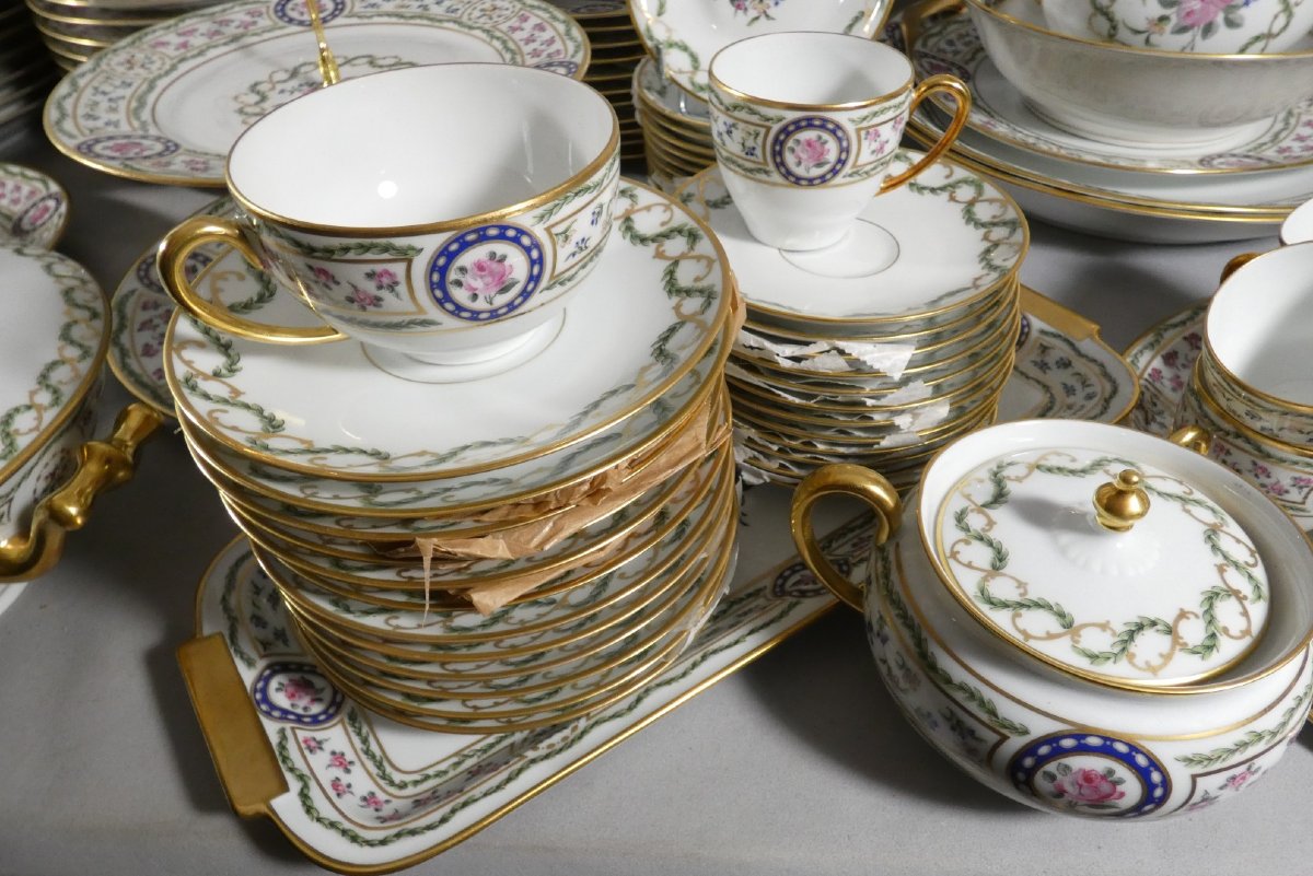 Haviland Louveciennes, Full Dinner Service For 12 People, 125 Pieces, Marie Antoinette Limoges-photo-5