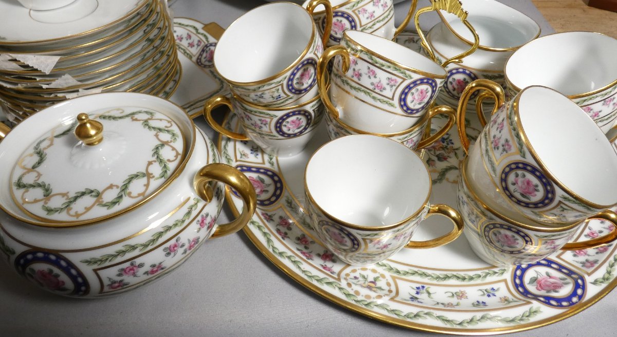 Haviland Louveciennes, Full Dinner Service For 12 People, 125 Pieces, Marie Antoinette Limoges-photo-6