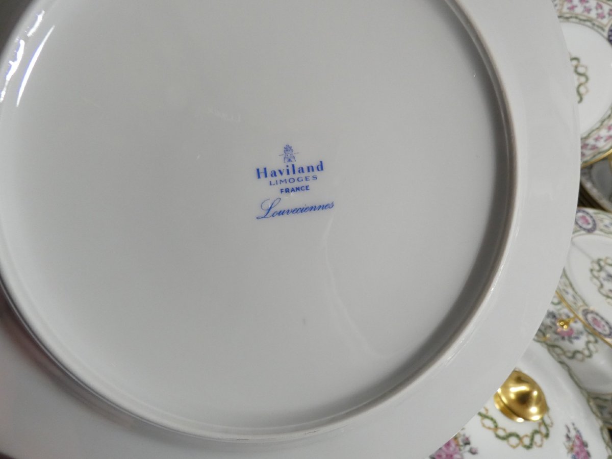 Haviland Louveciennes, Full Dinner Service For 12 People, 125 Pieces, Marie Antoinette Limoges-photo-8