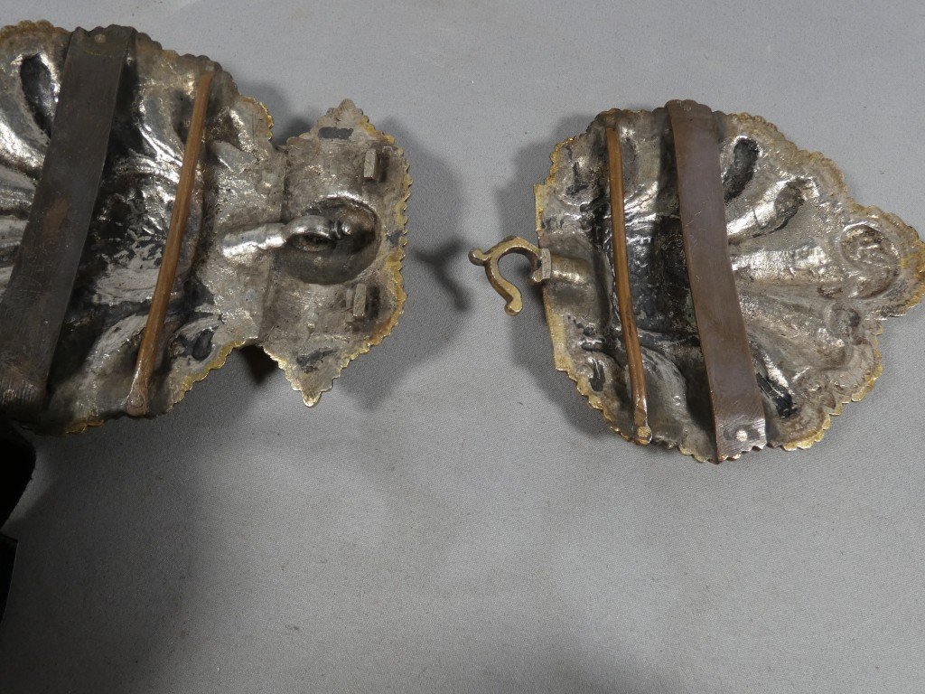 Grande boucle de ceinture de costume traditionnel, métal repoussé doré — XIXe siècle-photo-6