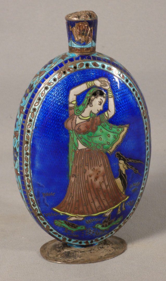 Late 19th-century India—enameled Silver Perfume Or Alcohol Bottle