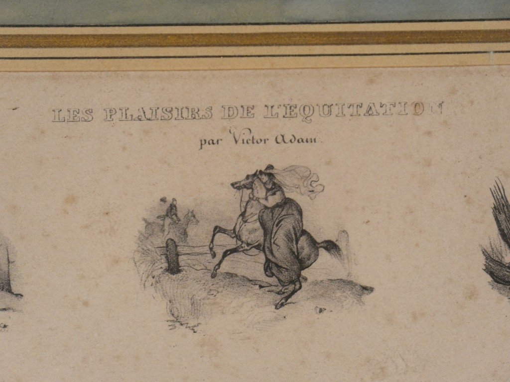 Les plaisirs de l'équitation par Victor Adam, lithographie, XIX ème siècle-photo-2