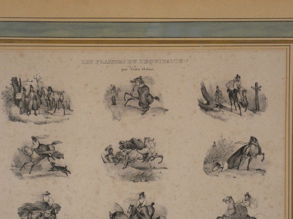 Les plaisirs de l'équitation par Victor Adam, lithographie, XIX ème siècle-photo-3